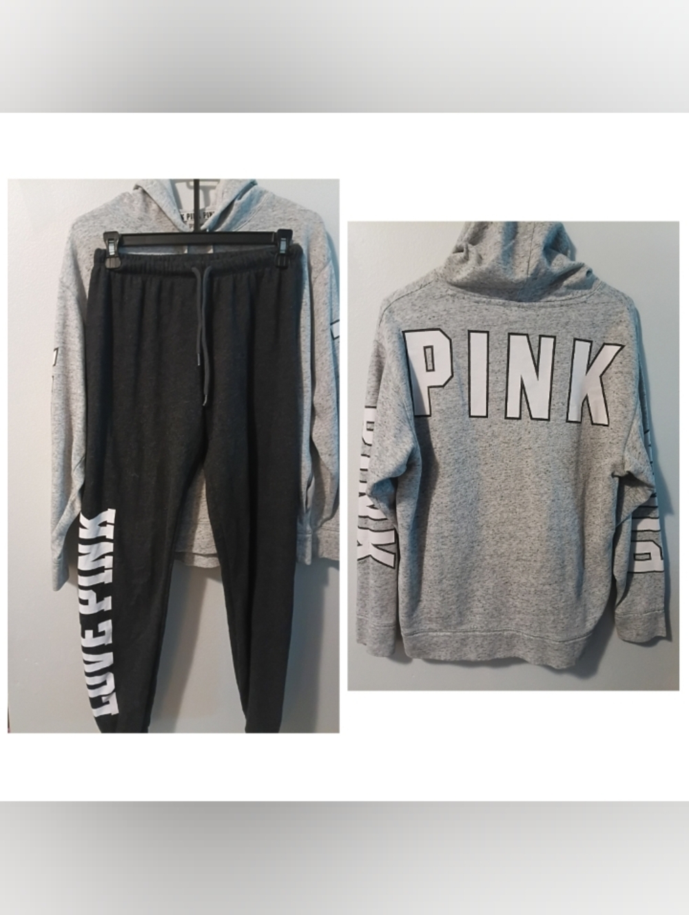 PINK Victoria's Secret Gray Hoodie & Charcoal Joggers Set